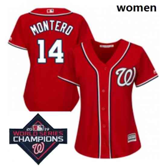 Womens Majestic Washington Nationals 14 Miguel Montero Authentic Red Alternate 1 Cool Base MLB Stitched 2019 World Series Champions Patch Jersey